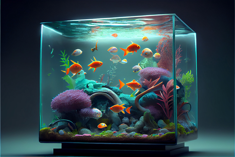 Domestic aquarium with colorful fish